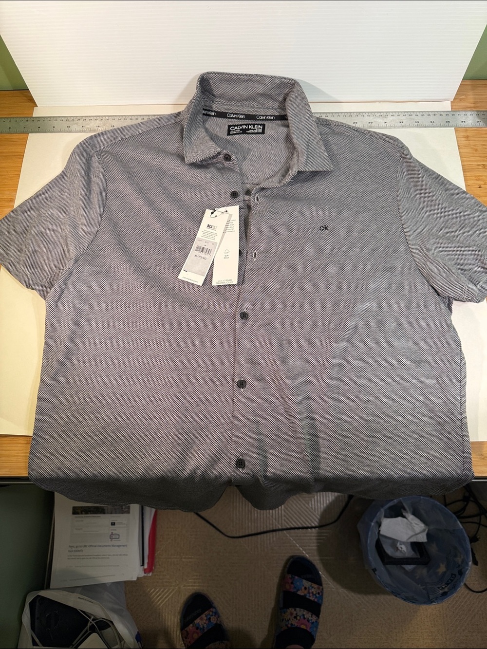 Calvin Klein Men’s Short Sleeve Button Down Shirt - Heather Gray